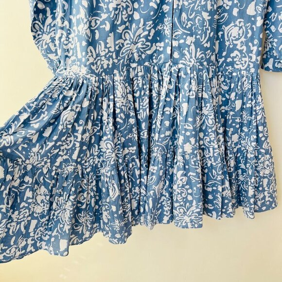 MLM The label relaxed tiered mini dress, blue floral cotton, Size M - Picture 4 of 8
